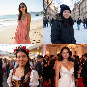 4 pictures of a women in different clothes