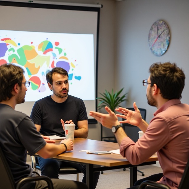 a Picture of a man engagin in a team meeting