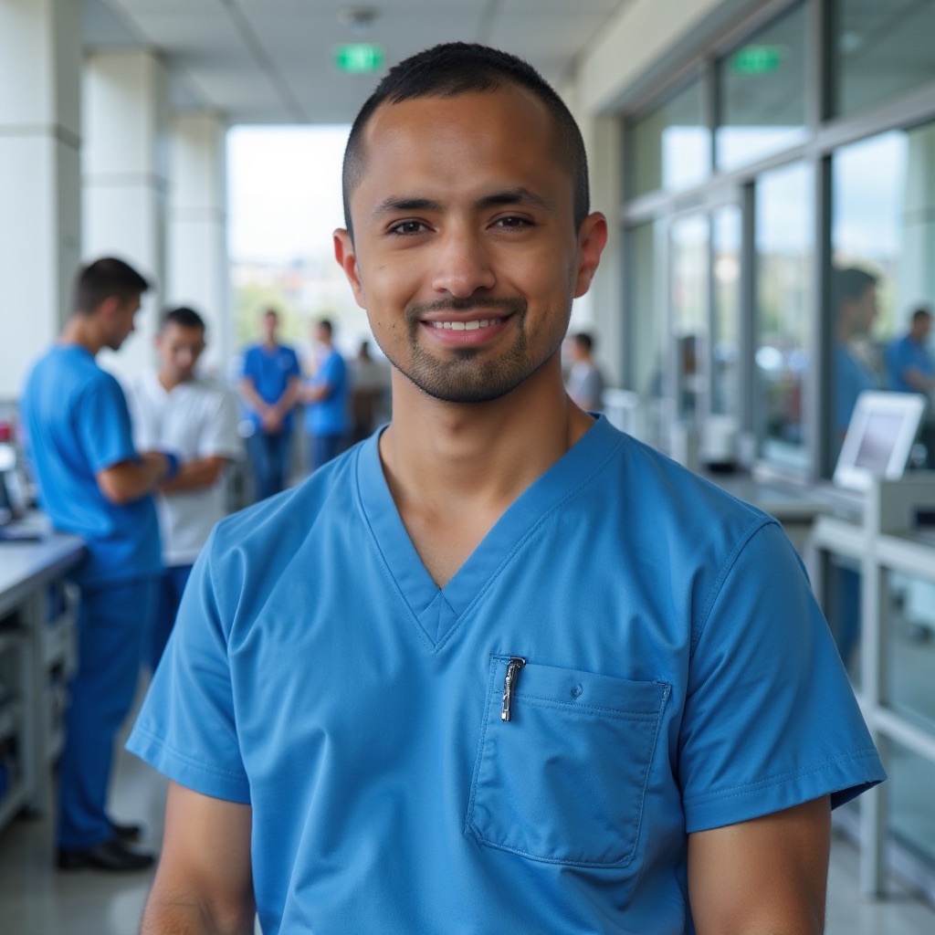 male nurse in a blue suit