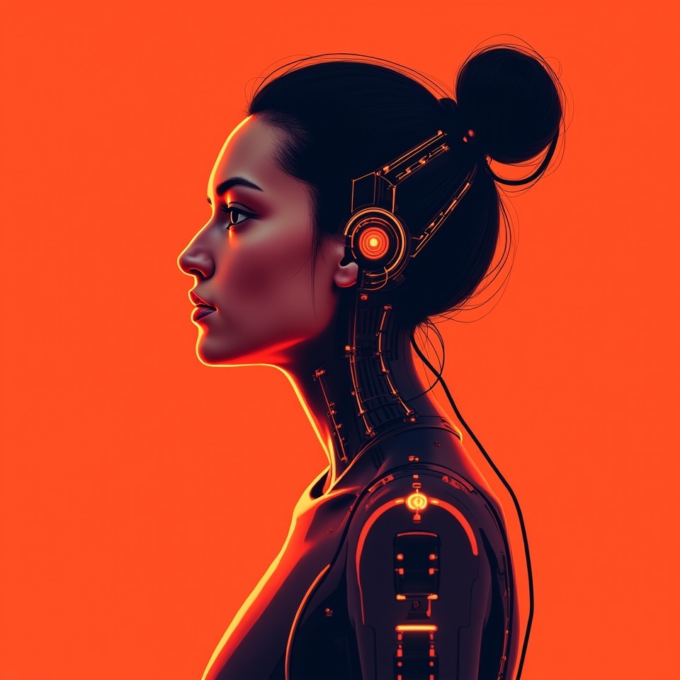 fantasy futuristic shot of a woman with orange tones