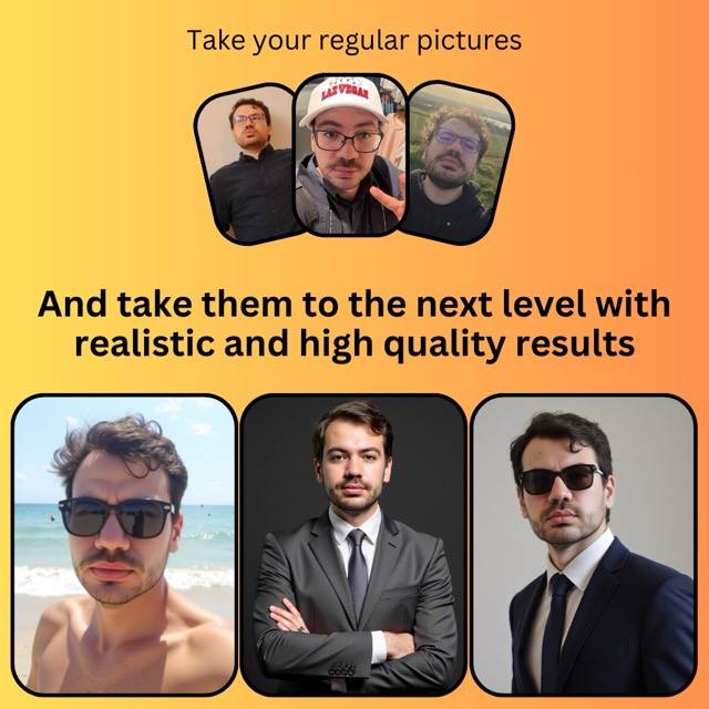 Real life picture of a man next to AI-generated alternatives with different styles